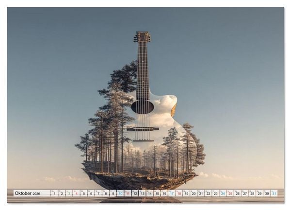 Produktbild: Saitenzauber &ndash; Gitarren im Bilderklang (Wandkalender 2026 DIN A4 quer), CALVENDO Monatskalender