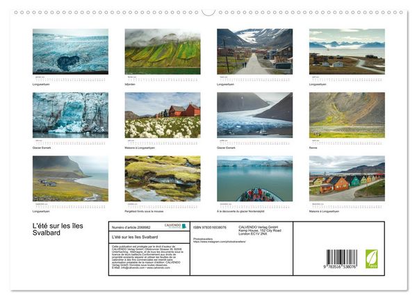 Produktbild: L'&eacute;t&eacute; sur les &icirc;les Svalbard (Calendrier mural 2026 DIN A2 vertical) calendrier de bureau