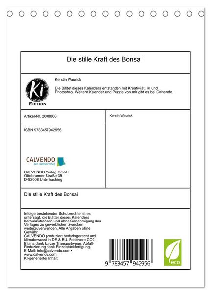 Produktbild: Die stille Kraft des Bonsai (Tischkalender 2026 DIN A5 hoch), CALVENDO Monatskalender
