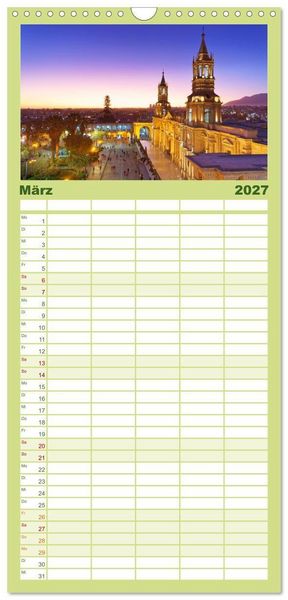 Produktbild: Familienplaner 2027 - Bekanntes und Unbekanntes Peru mit 5 Spalten (Wandkalender, 21 x 45 cm) CALVENDO