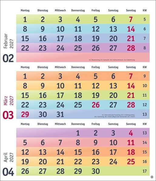 Produktbild: Bunte Wochen 3-Monatsplaner 2027