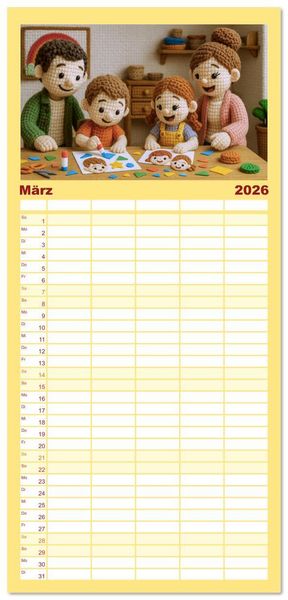 Produktbild: Familienplaner 2026 - Amigurumi Moments. Ein fantastischer Familienalltag mit 5 Spalten (Wandkalender, 21 x 45 cm) CALVENDO