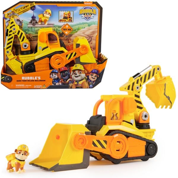 Rubble & Crew - Großes Planierraupen-Baufahrzeug mit Licht- und Geräuscheffekten (Deluxe Fahrzeug) und Rubble-Figur