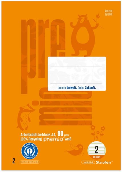 Staufen Arbeitsblätterblock premio Lineatur 2 liniert 50 Blatt 90g/m² DIN A4