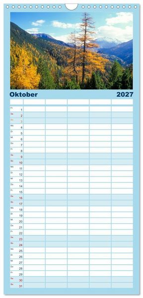 Produktbild: Familienplaner 2027 - Graub&uuml;nden Engadin mit 5 Spalten (Wandkalender, 21 x 45 cm) CALVENDO