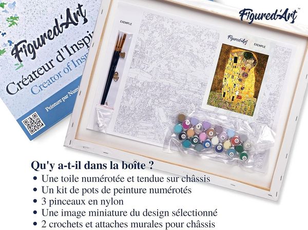 Produktbild: FiguredArt PN1023-Y - Malen nach Zahlen Der Kuss Klimt, Leinen-Keilrahmen (40x50cm), Malset, Paint by Numbers