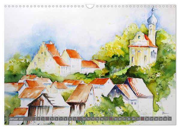 Produktbild: Murnau und das Blaue Land - Aquarelle und Fotografien (Wandkalender 2026 DIN A3 quer), CALVENDO Monatskalender