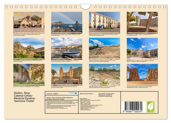 Produktbild: Sizilien, &Auml;tna-Catania-Cefalu-Messina-Syrakus-Taormina-Tindari (Wandkalender 2026 DIN A4 quer), CALVENDO Monatskalender