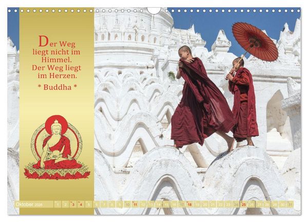 Produktbild: BUDDHAS WORTE - Buddhistische Weisheiten (Wandkalender 2026 DIN A3 quer), CALVENDO Monatskalender