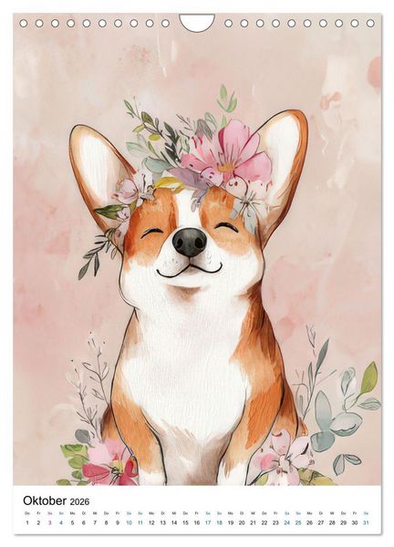 Produktbild: Corgis im Blumenrausch (Wandkalender 2026 DIN A4 hoch), CALVENDO Monatskalender