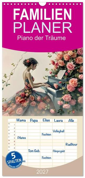 Produktbild: Familienplaner 2027 - Piano der Tr&auml;ume mit 5 Spalten (Wandkalender, 21 x 45 cm) CALVENDO