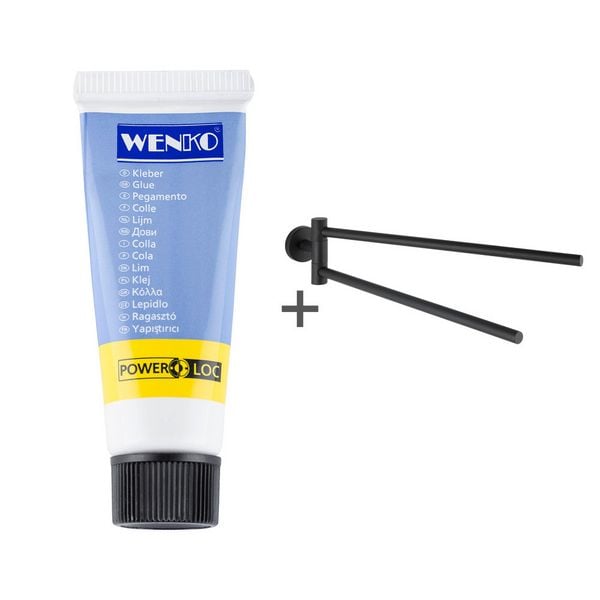 Handtuchhalter Mod. Bosio 2-armig inkl. Kleber, Schwarz matt, Befestigen ohne bohren - Power-Loc