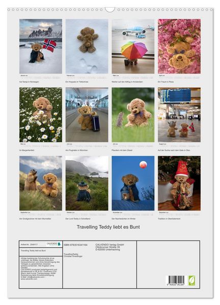 Produktbild: Travelling Teddy liebt es Bunt (Wandkalender 2026 DIN A2 hoch), CALVENDO Monatskalender