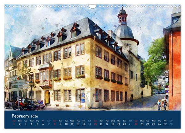 Produktbild: The Rhine valley - From Koblenz to Mainz in watercolours (Wall Calendar 2026 DIN A3 landscape), CALVENDO 12 Month Wall Calendar