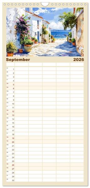 Produktbild: Familienplaner 2026 - Mediterrane Landschaften mit 5 Spalten (Wandkalender, 21 x 45 cm) CALVENDO