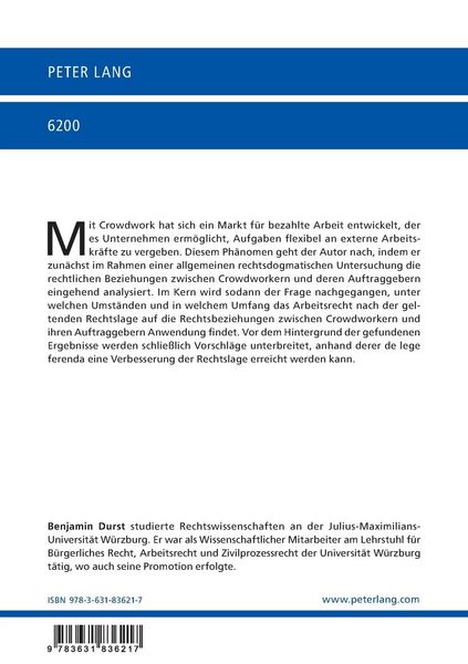Produktbild: Crowdwork - Herausforderungen einer neuen Form der Besch&auml;ftigung f&uuml;r das deutsche Arbeitsrecht