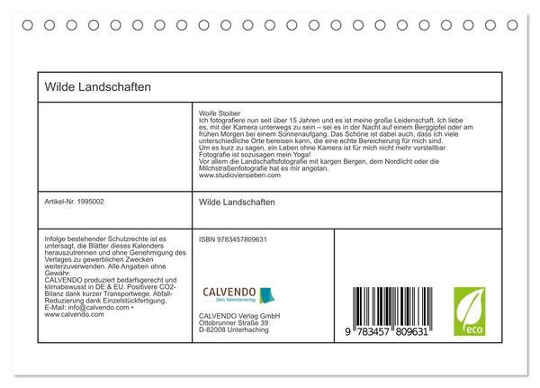 Produktbild: Wilde Landschaften (Tischkalender 2026 DIN A5 quer), CALVENDO Monatskalender