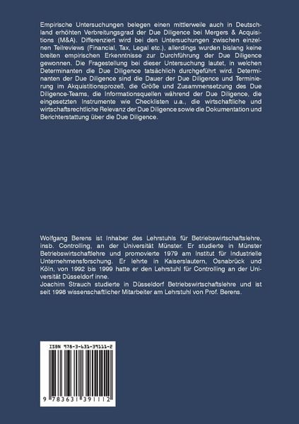 Produktbild: Due Diligence bei Unternehmensakquisitionen &ndash; eine empirische Untersuchung