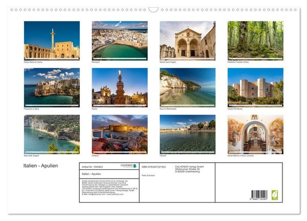 Produktbild: Italien - Apulien (Wandkalender 2026 DIN A2 quer), CALVENDO Monatskalender