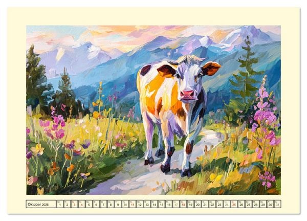 Produktbild: Almseelen im Licht der Berge. Charmante K&uuml;he in kunstvoller &Ouml;loptik (Wandkalender 2026 DIN A4 quer), CALVENDO Monatskalender