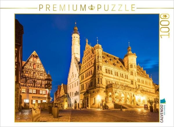 CALVENDO Puzzle Rathaus in Rothenburg ob der Tauber zur blauen Stunde | 1000 Teile Lege-Größe 64 × 48 cm Foto-Puzzle für glückliche Stunden