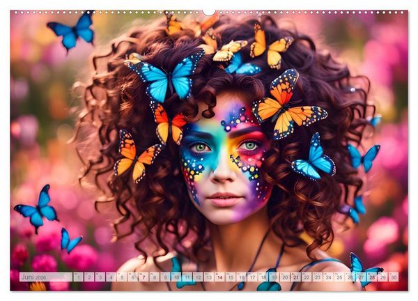 Produktbild: Farben der Weiblichkeit - Kunstvolle KI Portraits (hochwertiger Premium Wandkalender 2026 DIN A2 quer), Kunstdruck in Hochglanz