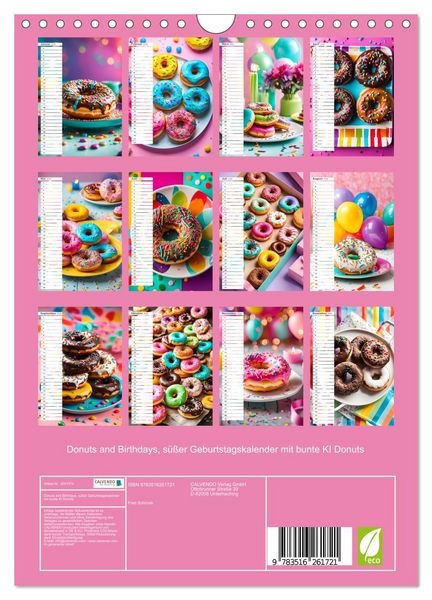 Produktbild: Donuts and Birthdays, s&uuml;&szlig;er Geburtstagskalender mit bunte KI Donuts (Wandkalender 2026 DIN A4 hoch), CALVENDO Monatskalender