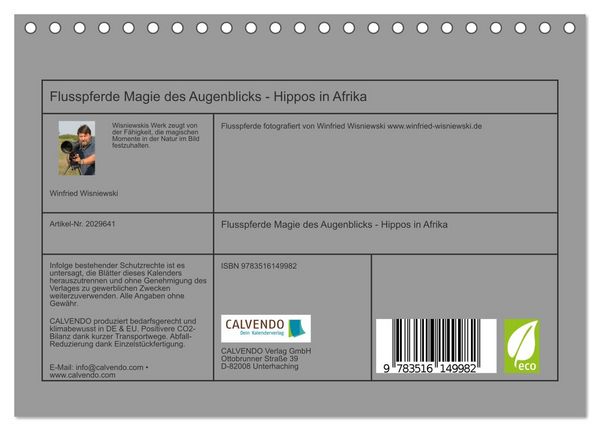 Produktbild: Flusspferde Magie des Augenblicks - Hippos in Afrika (Tischkalender 2026 DIN A5 quer), CALVENDO Monatskalender