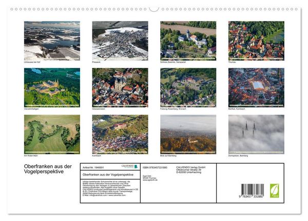 Produktbild: Oberfranken aus der Vogelperspektive (hochwertiger Premium Wandkalender 2026 DIN A2 quer), Kunstdruck in Hochglanz