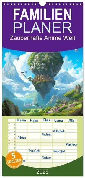 Produktbild: Familienplaner 2026 - Zauberhafte Anime Welt mit 5 Spalten (Wandkalender, 21 x 45 cm) CALVENDO