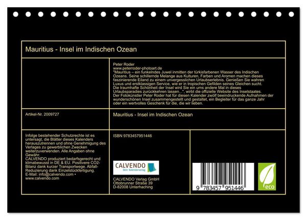 Produktbild: Mauritius - Insel im Indischen Ozean (Tischkalender 2026 DIN A5 quer), CALVENDO Monatskalender