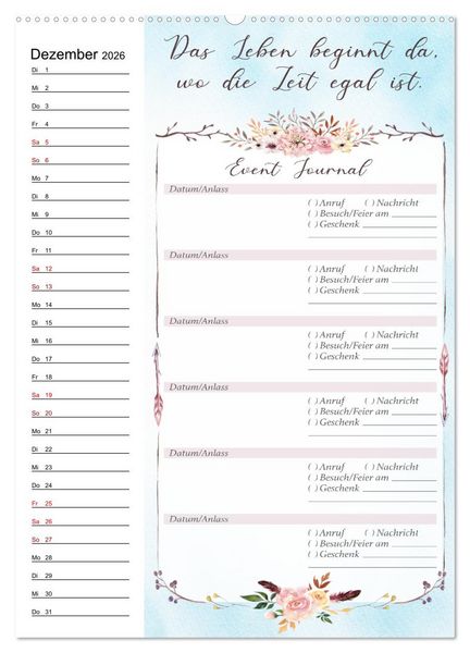 Produktbild: Geburtstagsplaner Boho Blau - F&uuml;r Termine, Geschenke, Eventdetails & mehr (hochwertiger Premium Wandkalender 2026 DIN A2 hoch), Kunstdruck in Hochglanz