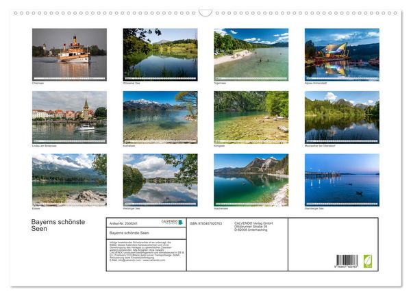 Produktbild: Bayerns sch&ouml;nste Seen (Wandkalender 2026 DIN A2 quer), CALVENDO Monatskalender