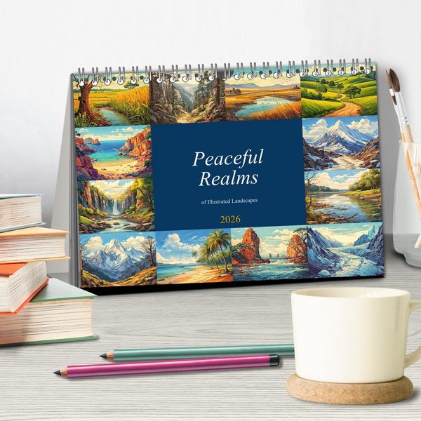 Produktbild: Peaceful Realms of Illustrated Landscapes (Desk Calendar 2026 DIN A5 landscape), CALVENDO 12 Month DeskCalendar