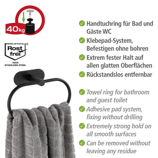 Produktbild: Turbo-Loc&reg; Handtuchring Mod. Orea Black Matt, Befestigen ohne bohren