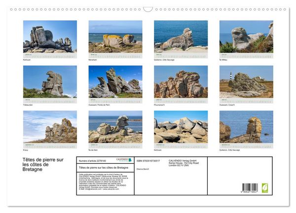 Produktbild: T&ecirc;tes de pierre sur les c&ocirc;tes de Bretagne (Calendrier mural 2026 DIN A2 vertical), CALVENDO calendrier mensuel