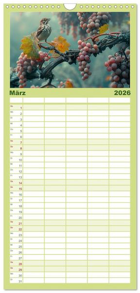 Produktbild: Familienplaner 2026 - Wein begeistert mit 5 Spalten (Wandkalender, 21 x 45 cm) CALVENDO