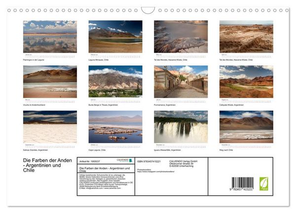 Produktbild: Die Farben der Anden - Argentinien und Chile (Wandkalender 2026 DIN A3 quer), CALVENDO Monatskalender