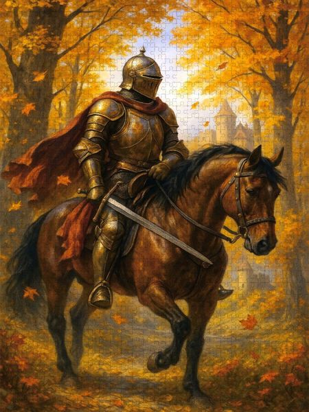 Produktbild: CALVENDO Puzzle Herbstlicher Aufbruch - Ritter auf Pferd | 1000 Teile Lege-Gr&ouml;&szlig;e 64x48cm Foto-Puzzle f&uuml;r gl&uuml;ckliche Stunden