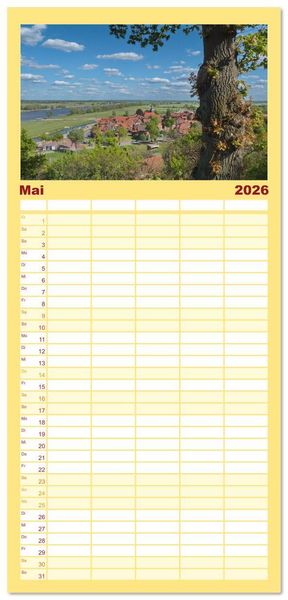 Produktbild: Familienplaner 2026 - Flusslandschaft Elbe mit 5 Spalten (Wandkalender, 21 x 45 cm) CALVENDO