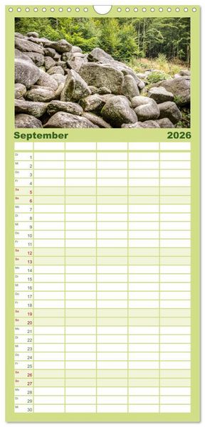 Produktbild: Familienplaner 2026 - Der Odenwald und das Felsenmeer mit 5 Spalten (Wandkalender, 21 x 45 cm) CALVENDO