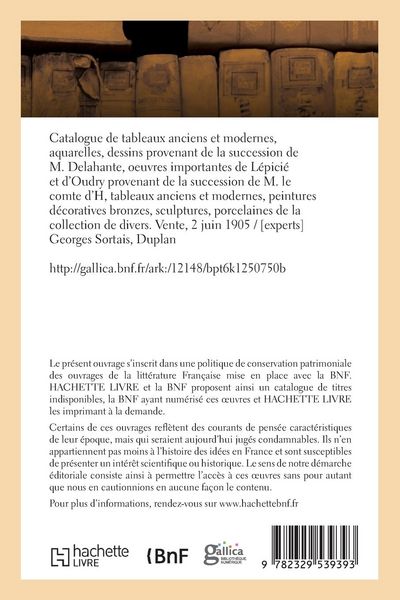 Produktbild: Catalogue de tableaux, aquarelles, dessins de la collection de feu M. Delahante. Vente, 2 juin 1905