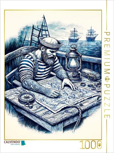 Produktbild: CALVENDO Puzzle Seemann bei der nautischen Planung. Vintage Motiv | 1000 Teile Lege-Gr&ouml;&szlig;e 64x48cm Foto-Puzzle f&uuml;r gl&uuml;ckliche Stunden