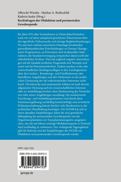 Produktbild: Rechtsfragen der Obduktion und postmortalen Gewebespende