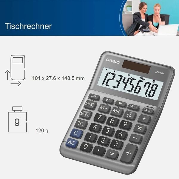 Produktbild: Casio Tischrechner MS-80F, 8-stellig, Solar/Batteriebetrieb