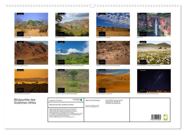 Produktbild: Blickpunkte des S&uuml;dlichen Afrika (Wandkalender 2026 DIN A2 quer), CALVENDO Monatskalender
