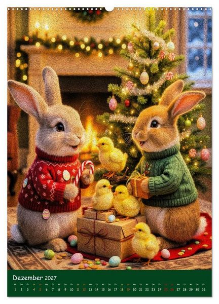 Produktbild: Osterhasen im Jahreskreis 12 Monate Hasenquatsch (Wandkalender 2027 DIN A2 hoch), CALVENDO Monatskalender