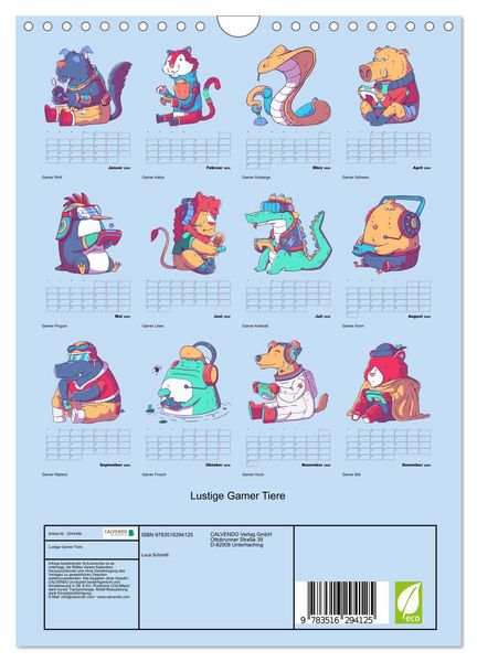 Produktbild: Lustige Gamer Tiere (Wandkalender 2026 DIN A4 hoch), CALVENDO Monatskalender