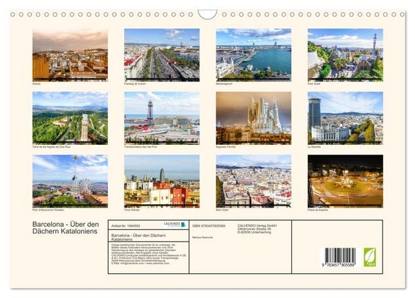 Produktbild: Barcelona - &Uuml;ber den D&auml;chern Kataloniens (Wandkalender 2026 DIN A3 quer), CALVENDO Monatskalender