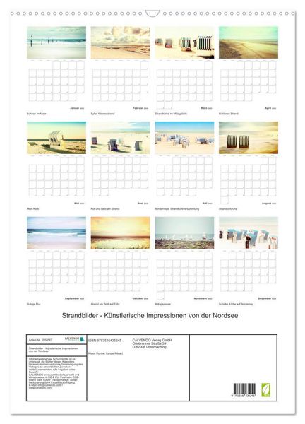 Produktbild: Strandbilder - K&uuml;nstlerische Impressionen von der Nordsee (Wandkalender 2026 DIN A2 hoch), CALVENDO Monatskalender